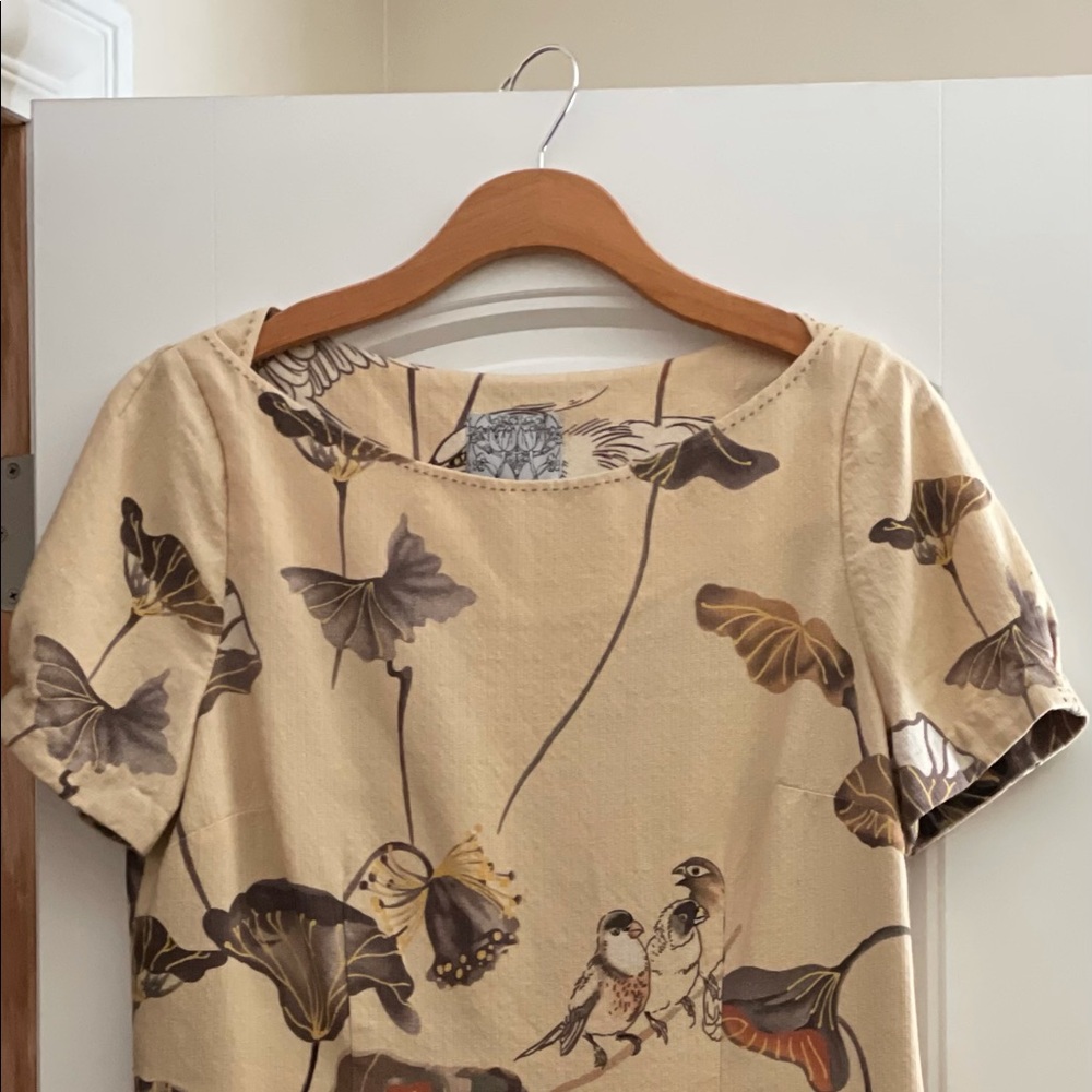 Anthropologie Floreat Snowy Egret Bird Shift Dress NO BELT 12 - Picture 4 of 11